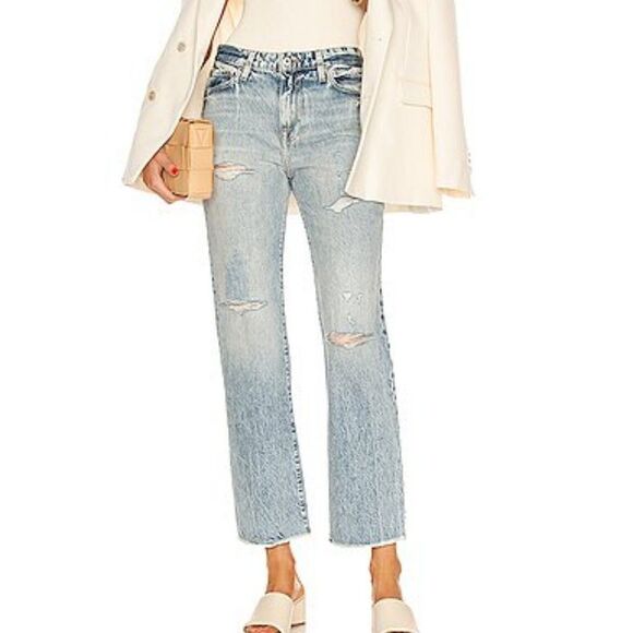 Jonathan Simkhai Standard High Rise Distressed Organic Cotton Boyfriend Jeans - Picture 1 of 11